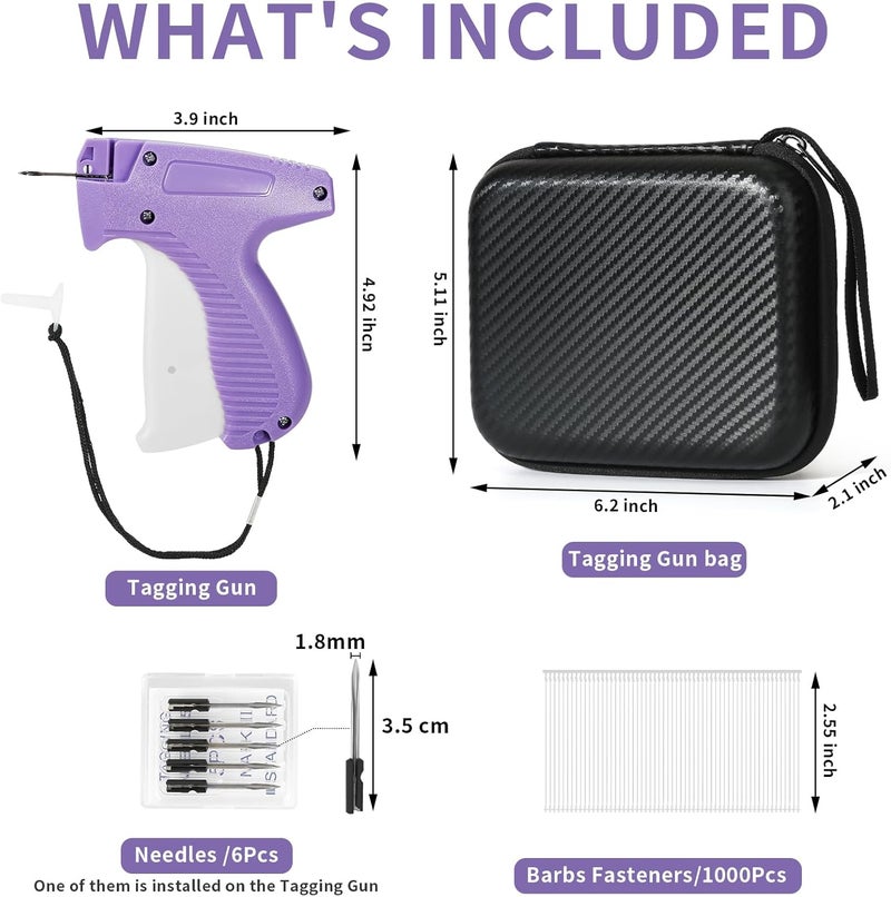 BLK8IGHT Tagging Gun for Clothing, Tag Attacher Gun Kit with 6 Needles, 1008pcs 2" Barbs Fasteners & 1 Hard Carrying Storage Case for Clothes Labeler （ Purple) - Image 2